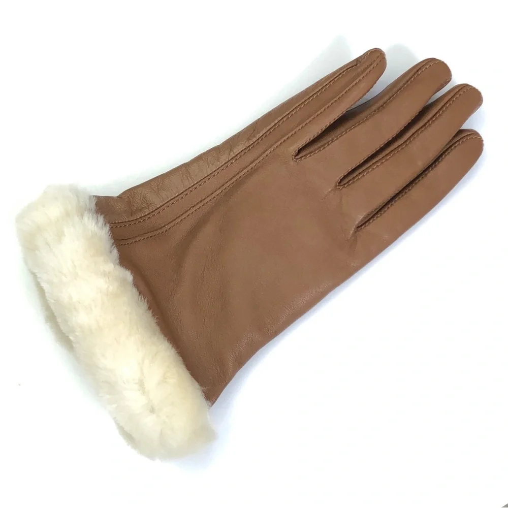 UGG Left Hand Only Brown Sheepskin Leather Cream Glove M